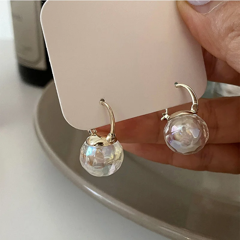 

Minar Elegant Ball Imitation Pearl Earring for Women Rainbow AB Color Pearls Statement Hoop Earrings Every Day Wedding Jewellery