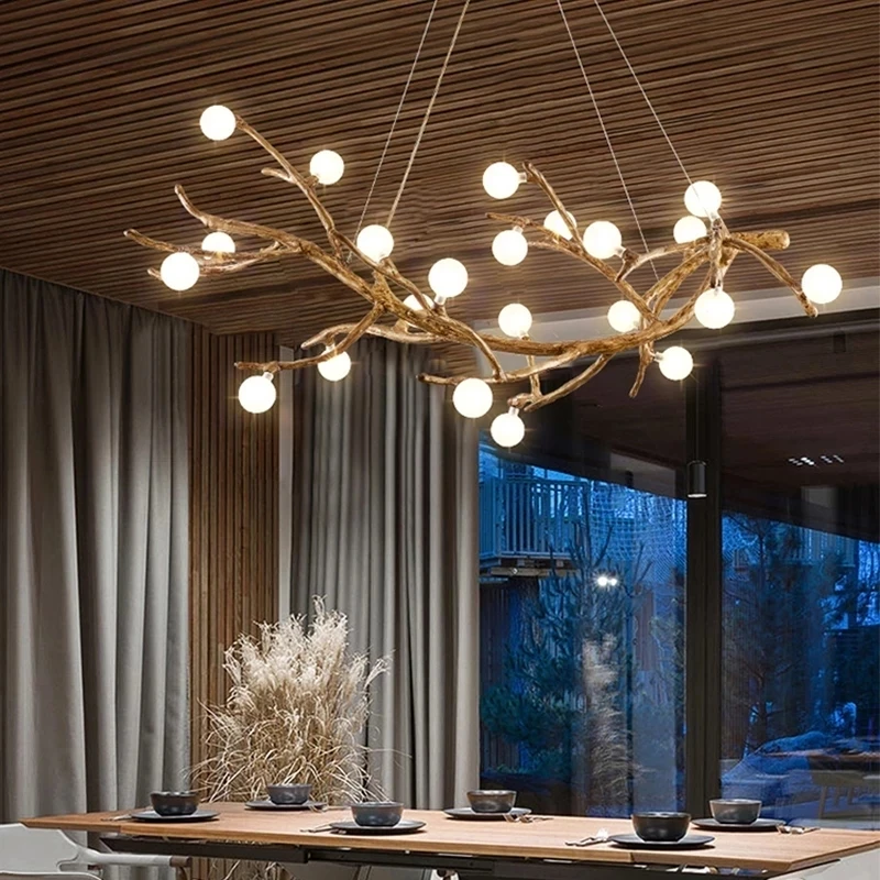 Nordic Retro LED Chandelier For Living Bedroom Tree Branch Art Ceiling Pendant Lights Brown Antique Hanging Lamp Decor Lighting