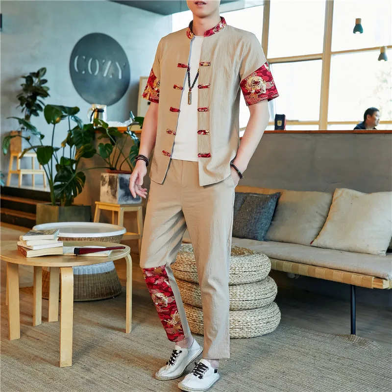 

Костюм Тан в традиционном китайском стиле для мужчин, рубашка и брюки в ретро стиле ханьфу, униформа кунг-фу, Повседневная Блузка и штаны в я...
