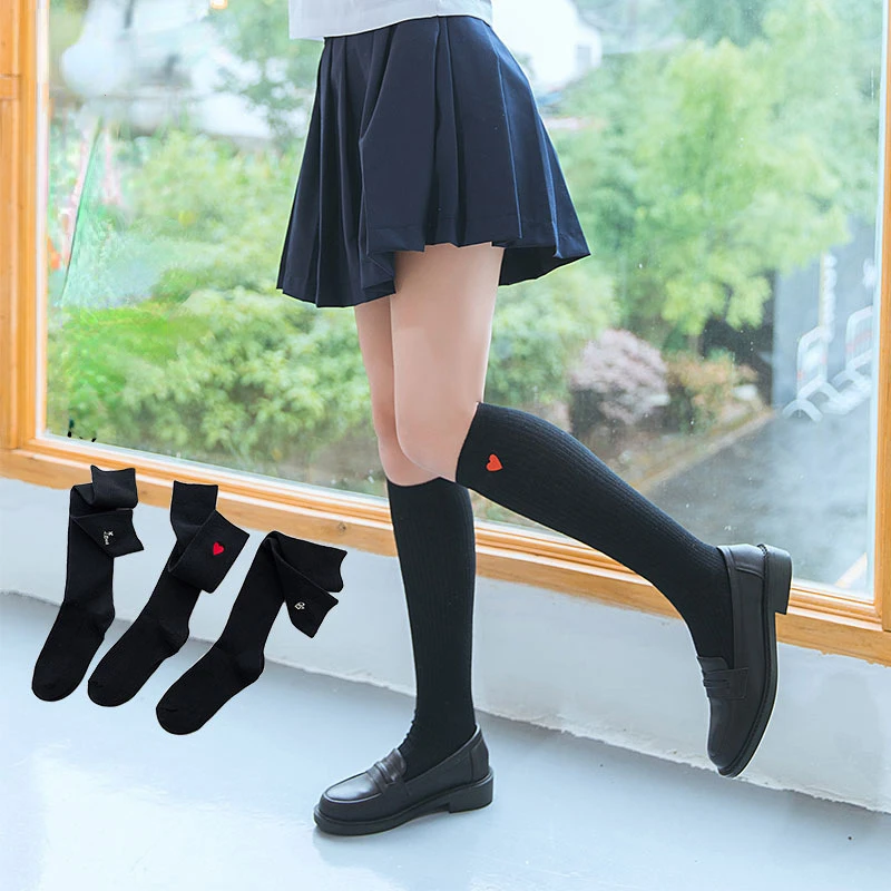 

Harajuku JK Letters Love Heart Crown Knee High Long Socks Women Girl Sexy School Black Gothic Punk Cute Lolita Mid Calf Gift