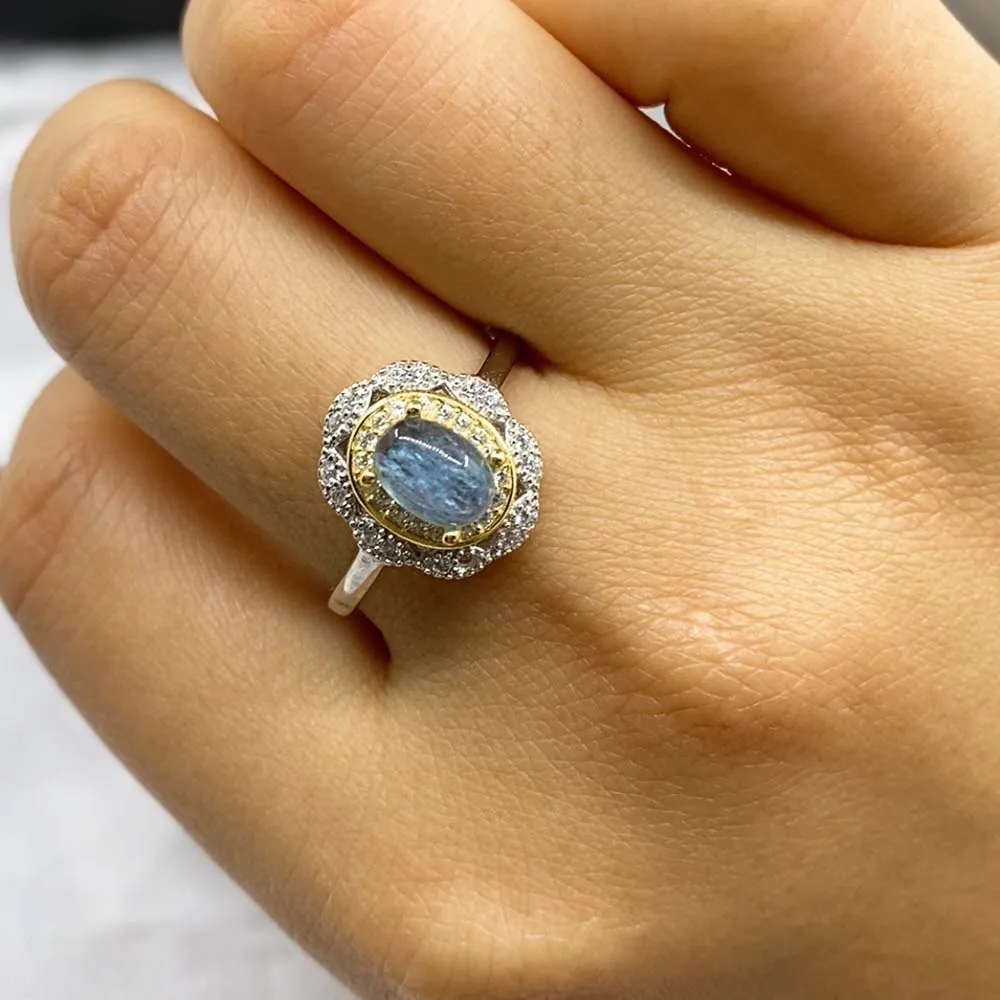 HOYON натуральное морское синее сокровище женское кольцо s925 стерлингового серебра