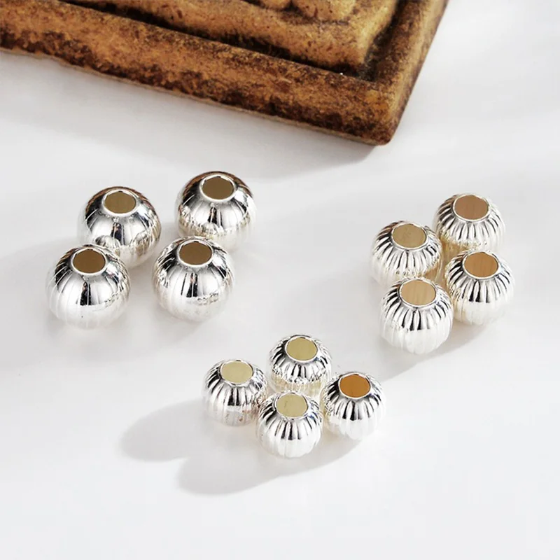 3/4/5/6/8MM 925 Sterling Silver Watermelon Striped Beads Loose Spacer Beads For Bracelet Necklace Accessories Jewelry Making DIY