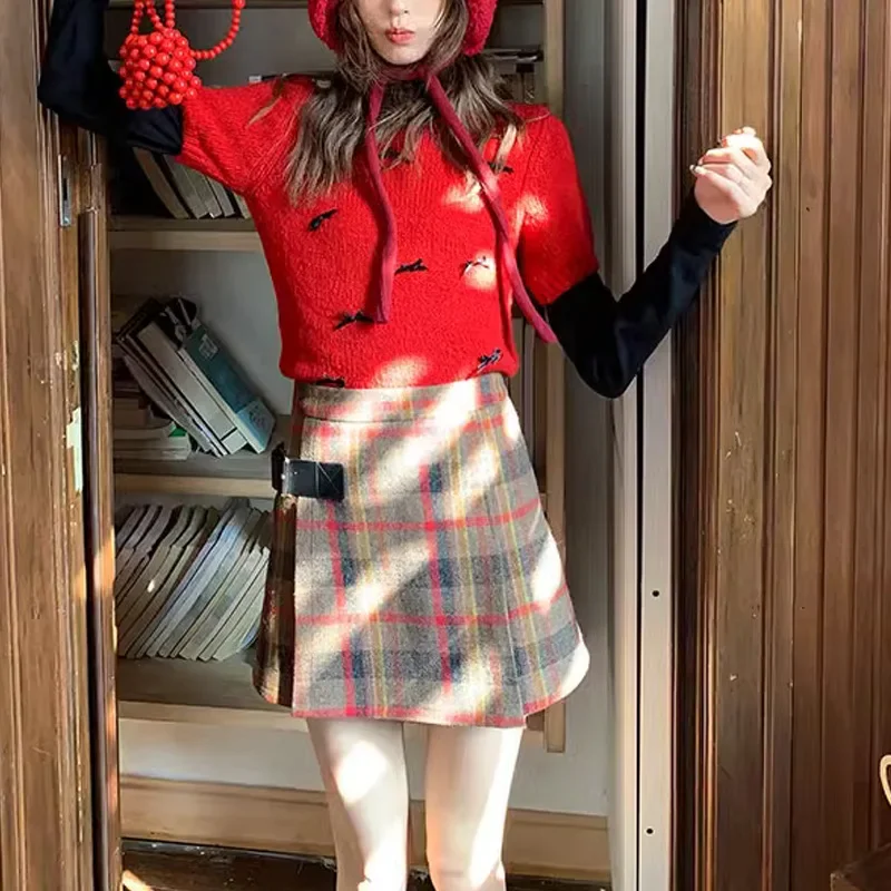 Baddie двухцветный вязаный пуловер с короткими рукавами теплый круглым вырезом и