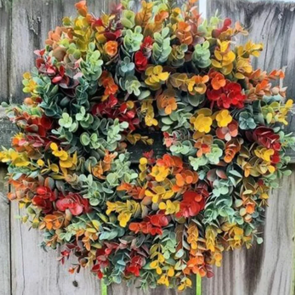 

Artificial Colorful Eucalyptus Flower Wreath Hanging Home Decoration Fake Flower Door Hanging Photogra Door Wreath Round Wreath