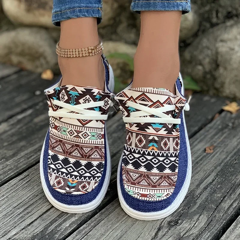 Мокасины lona con cordones para Mujer Zapatillas planas informales zapatos deportivos clásicos a la moda