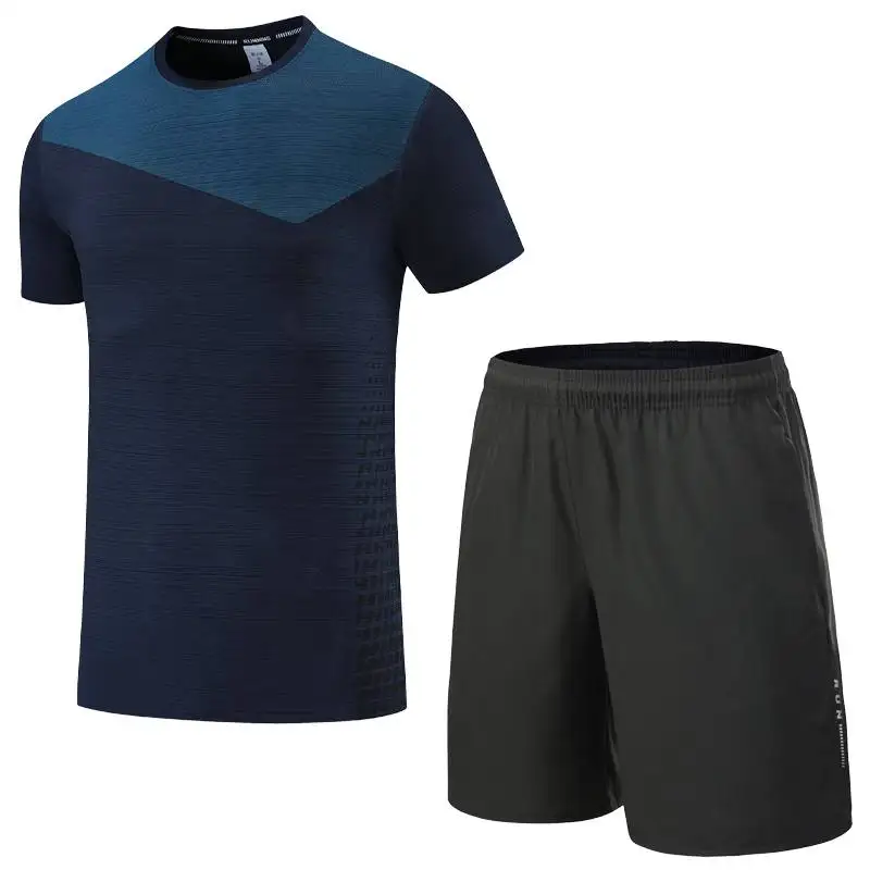 

Мужские комплекты для бега, летняя спортивная одежда, быстросохнущая футболка для тренажерного зала, короткие костюмы, лоскутные тренирово...