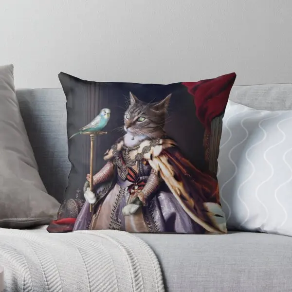 Cat And Budgie Portrait Big Cat And Cy  Printing Throw Pillow Cover Anime Fashion Bedroom Throw Comfort Pillows not include