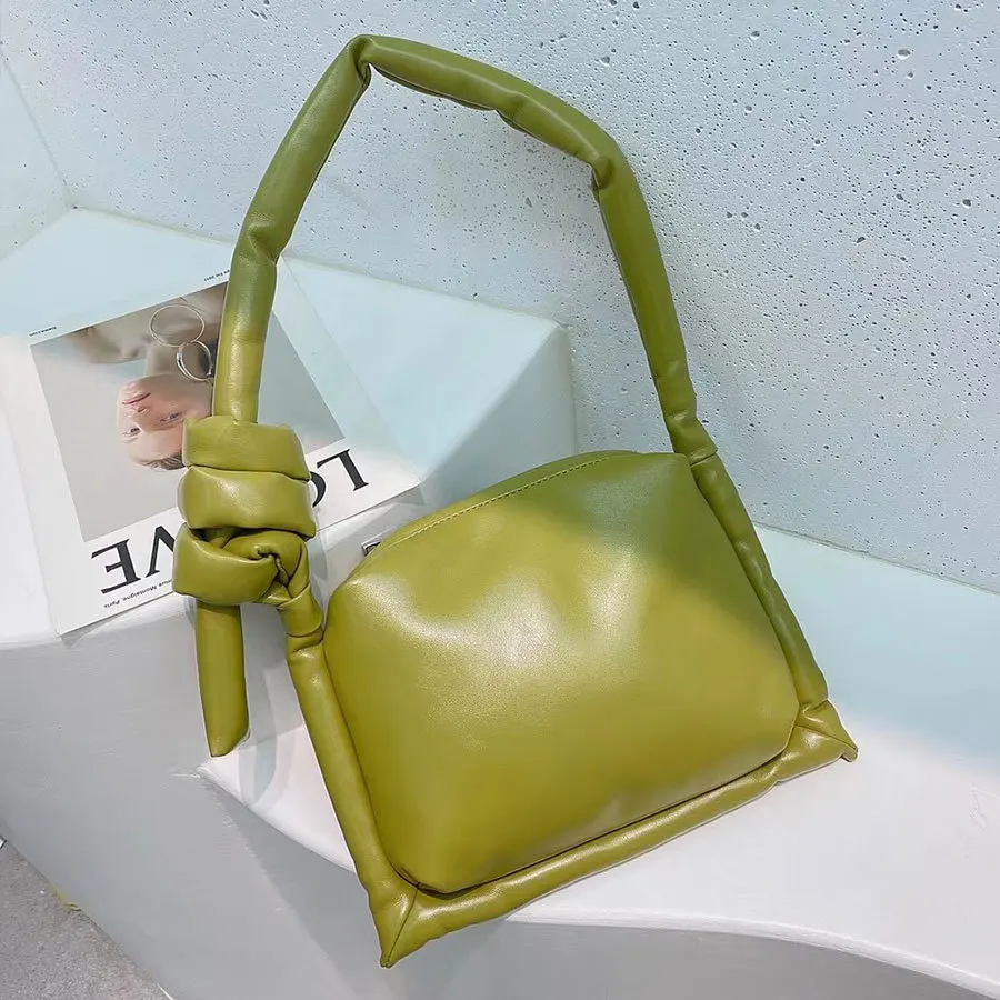 Unique Design High Quality PU Leather Filled Cotton Solid Color Shoulder Diagonal Small Square Bag Famous Brand Designer Satchel