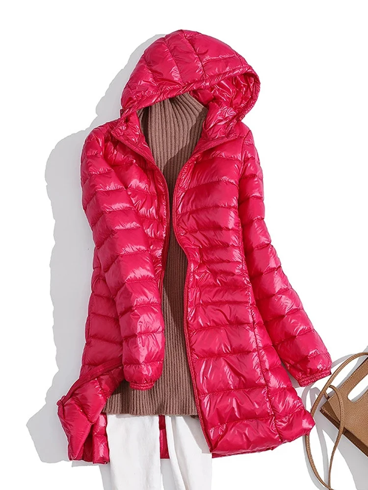 Woman Duck Down Jackets Autumn Winter Ultralight Hooded Women Down Coat Portable Long Parkas Padded Puffer Overcoat 5XL 6XL 7XL