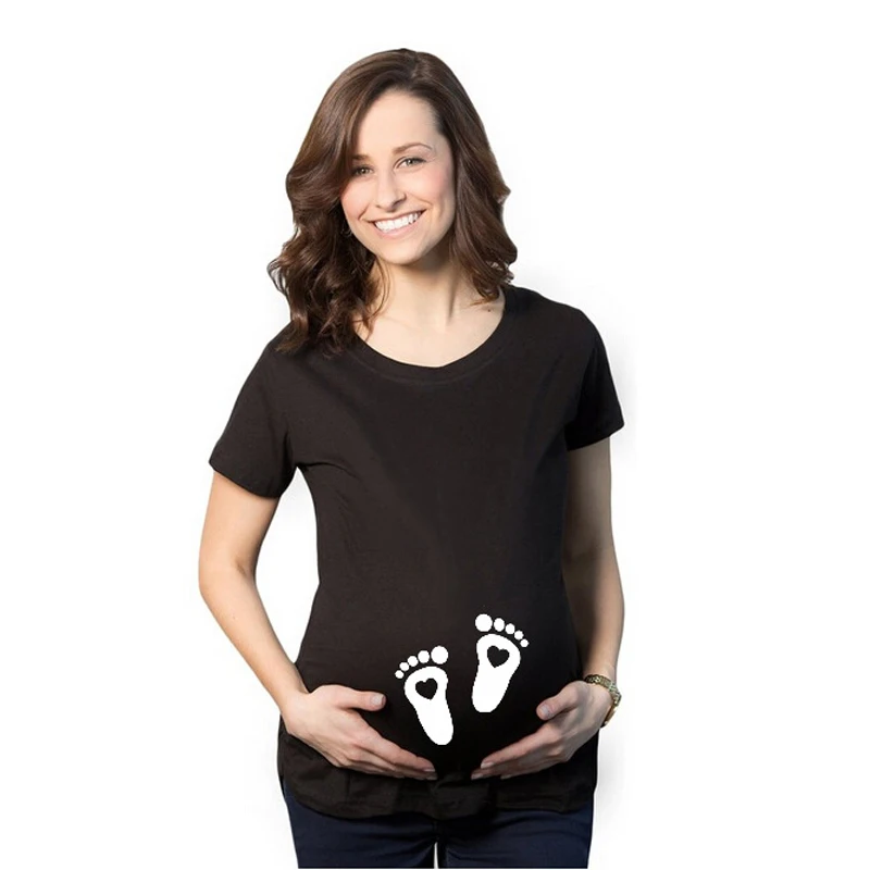 

Brand New Women Pregnancy Clothes Baby Maternity T Shirt Summer Short Sleeve Pregnant T-shirts Footprint Printing New