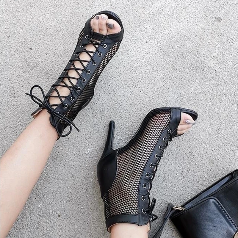 New Sexy High Heels Hollow Mesh Sandals Summer Fashion Trend Comfort Peep Toe Boots Stilettos Jazz Dance Female Shoes Plus Size 2 New Sexy High Heels Hollow Mesh Sandals Summer Fashion Trend Comfort Peep Toe Boots Stilettos Jazz Dance Female Shoes Plus Size 2