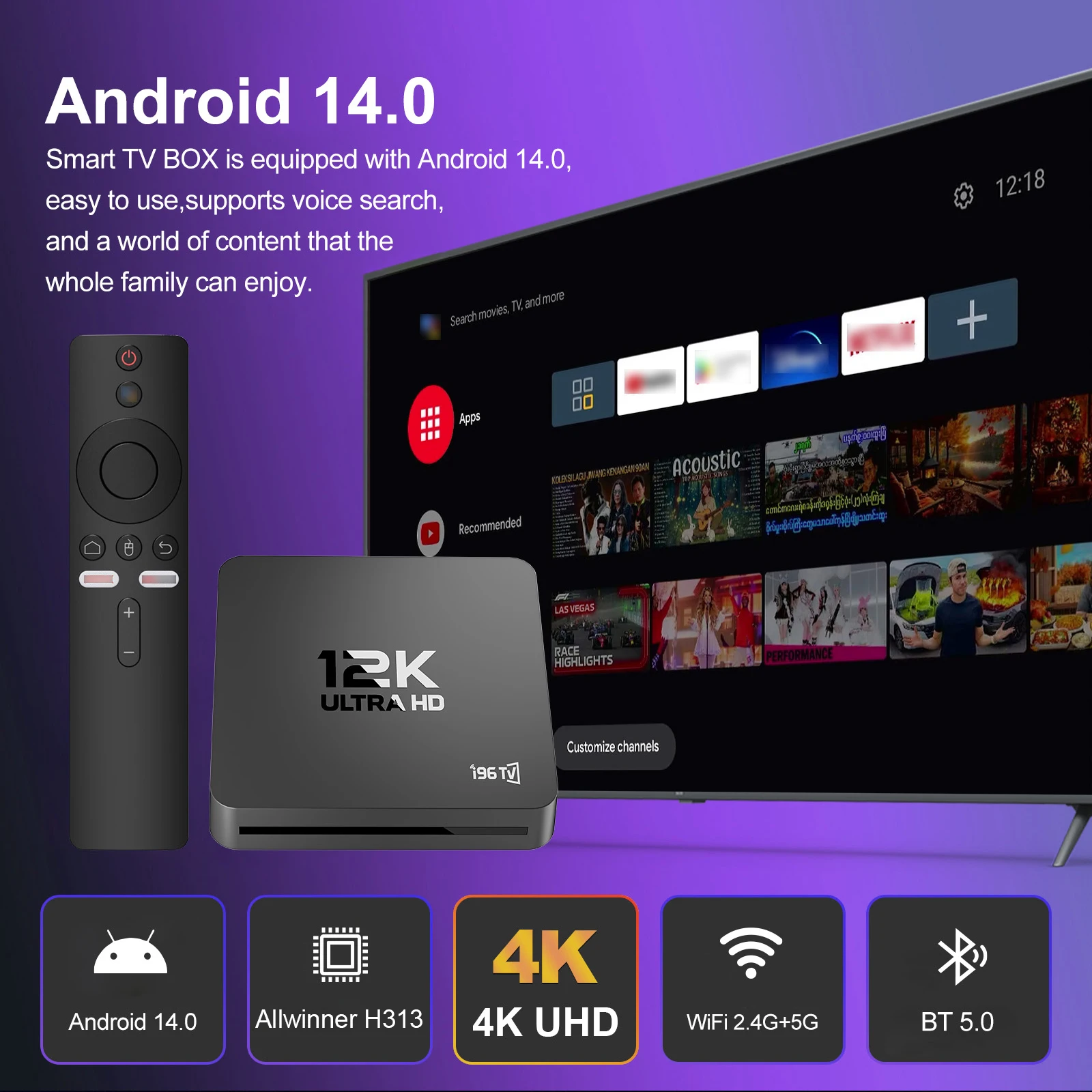 Фото ТВ-приставка Velec I96 Z9 MAX Smart TV Box на Android 14, 8+128 ГБ, 4K, Dual Wi-Fi (2.4G+5.8G), Bluetooth 5.0, медиаплеер для потокового вещания №2