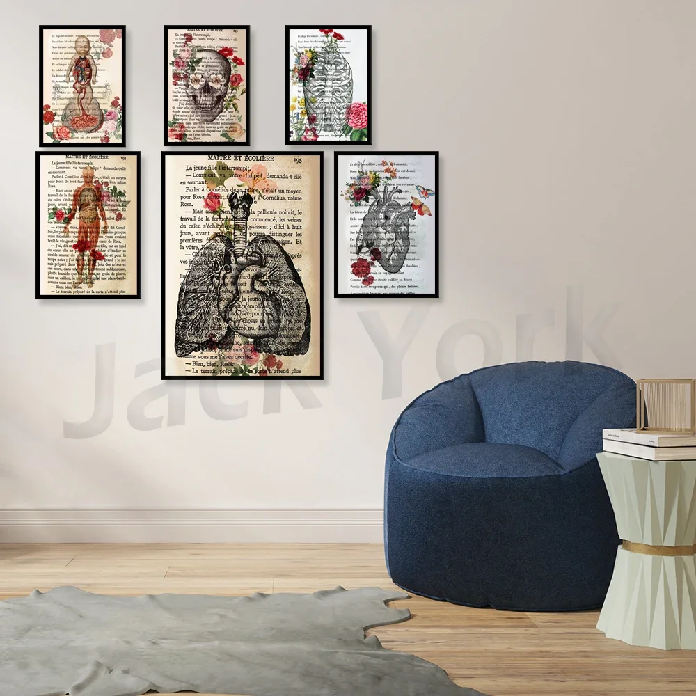 Сердце скелет анатомия принт художественный медицинское искусство винтажный