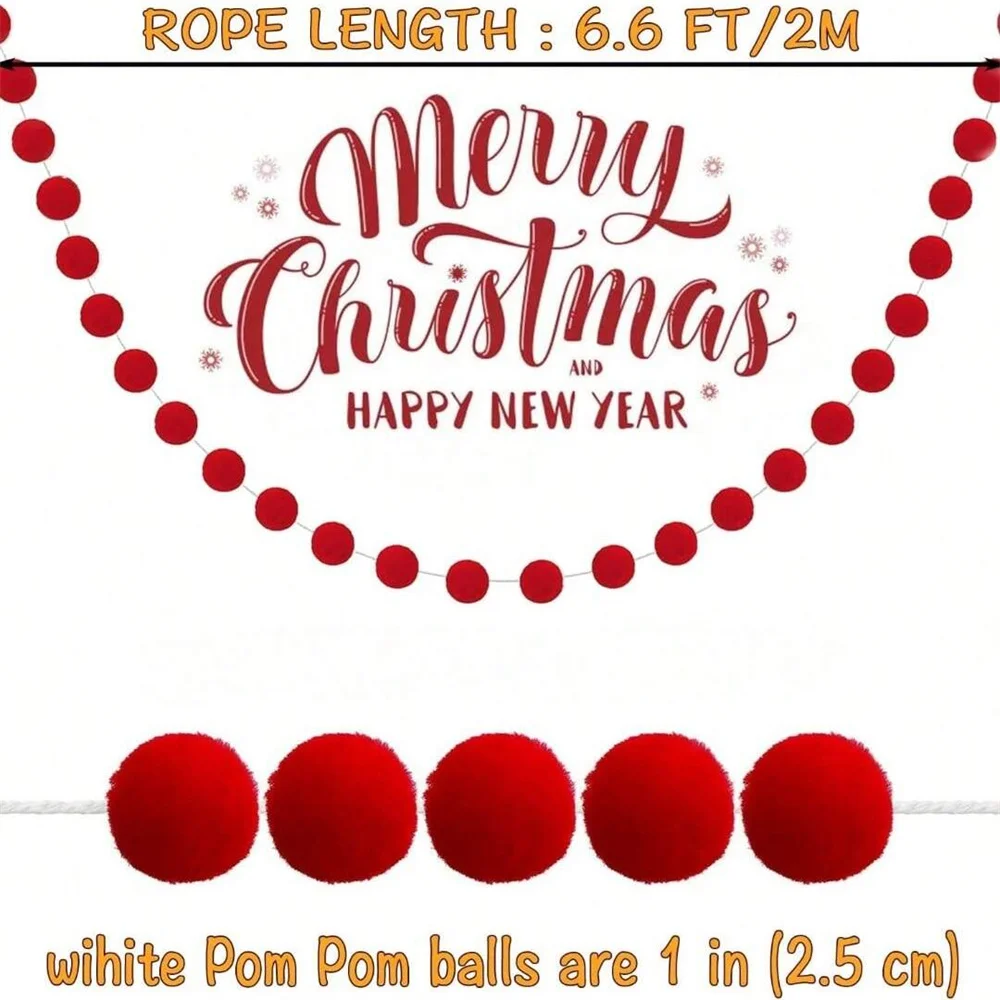 

Рождественская гирлянда с войлочными шариками и помпонами, красная
