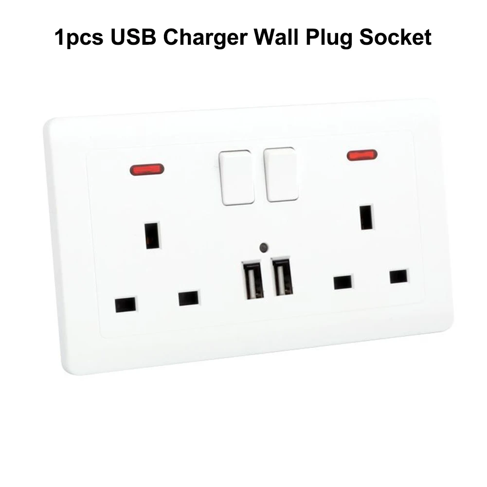 

Rechargeable UK Outlet Board AC100V 250V 13A 2 USB Ports Charger Charging DC 5V 2.1A Wall Mount Socket Flat Plug Power Indicator