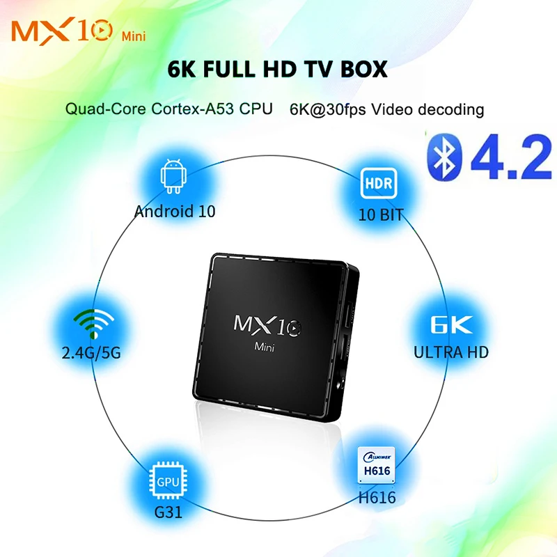 ТВ-приставка MX10Mini на Android 10 с поддержкой 6K 3D H.265 4 + 32/2022/5 ГГц | Электроника