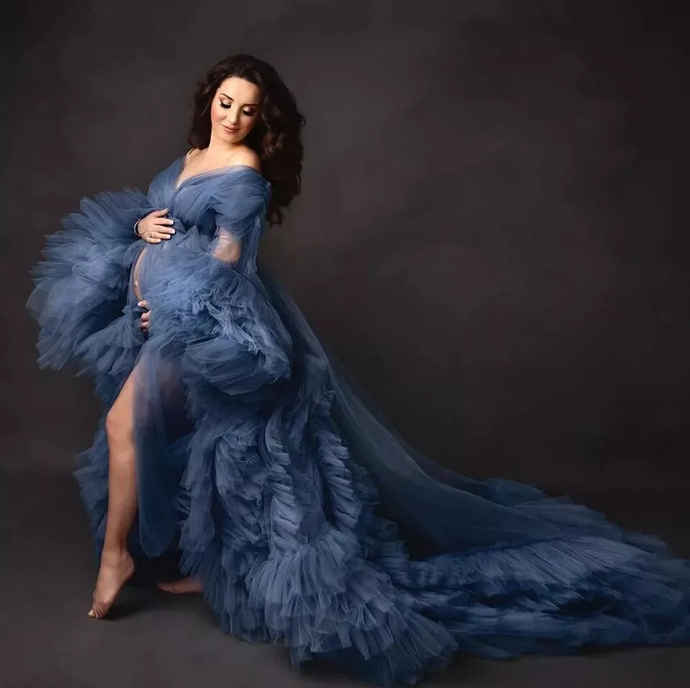 

Elegant Puffy Tulle Maternity Dress for Photo Shoot Long Ruffled Pregnant Women Prom Gowns for Photography Robe