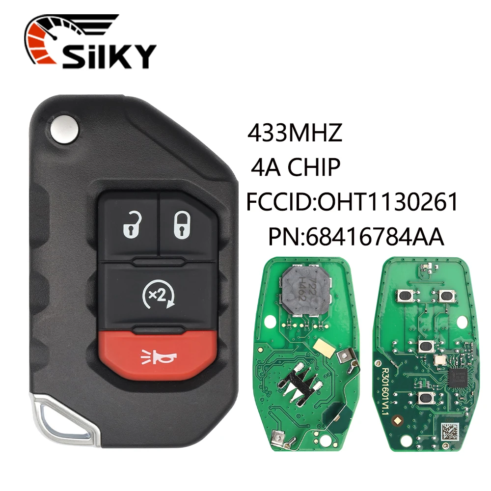 

Дистанционный ключ от машины SilKY Flip OHT 1130261 Чип 433 МГц 4А для Jeep Wrangler Folding Key 2018-2019, складной брелок без ключа, управление