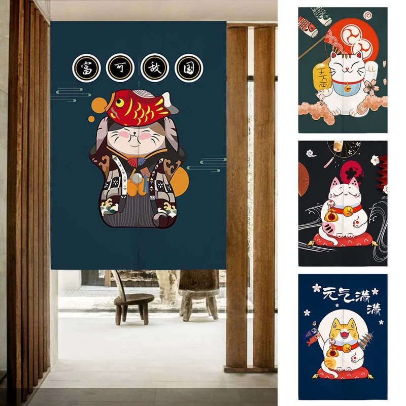 

Японская дверная занавеска Lucky Cat, затемняющие перегородки, Короткие Занавески для кухни, гостиной, пыленепроницаемые полузанавески, декора...