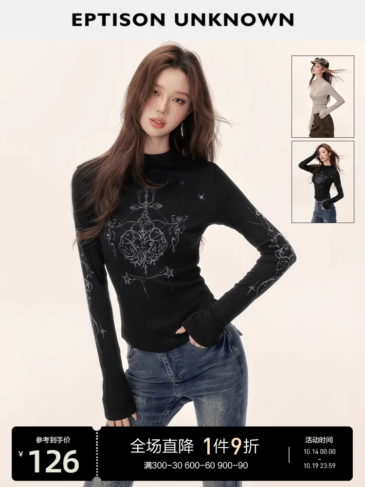 Eptison Knitted Bottoming Shirt 2024 Autumn New Retro Gyaru Sle Three-Dimensional Waist Hugging Short Top Women