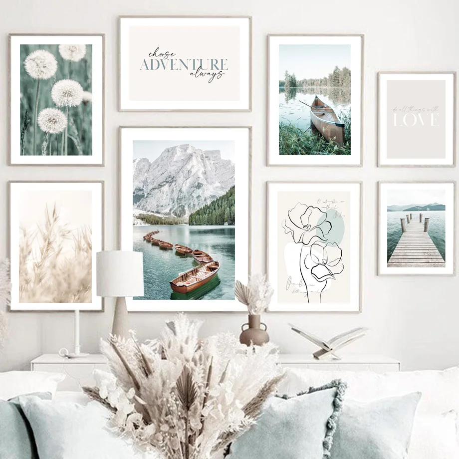 

Beige Reed Dandelion Lake Boat Petal Texture Wall Art Canvas Painting Nordic Posters And Prints Pictures For Living Room Decor