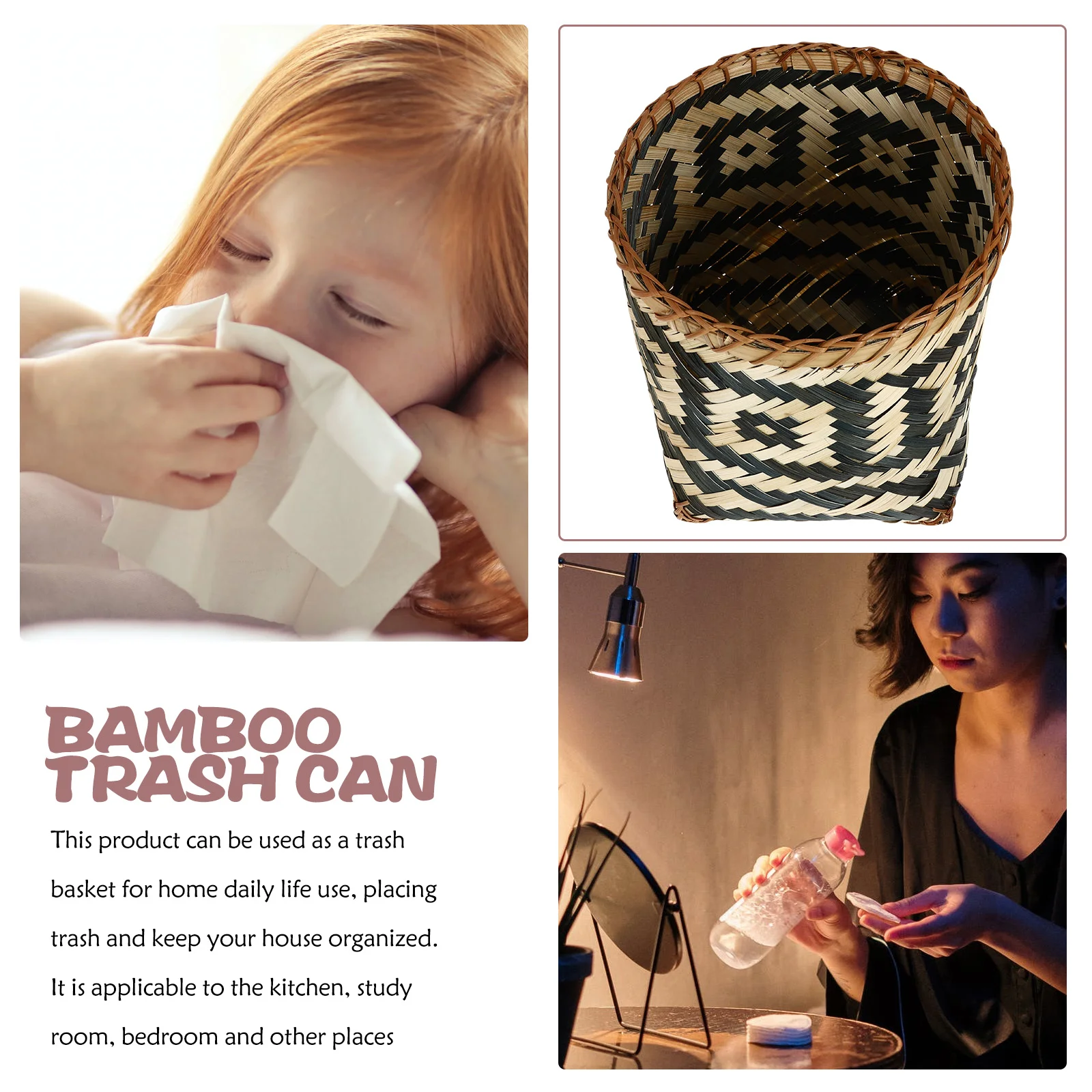 

Basket Can Trash Woven Waste Wicker Rattan Storage Baskets Bin Laundry Garbage Round Small Decorative Seagrassplanter Paper