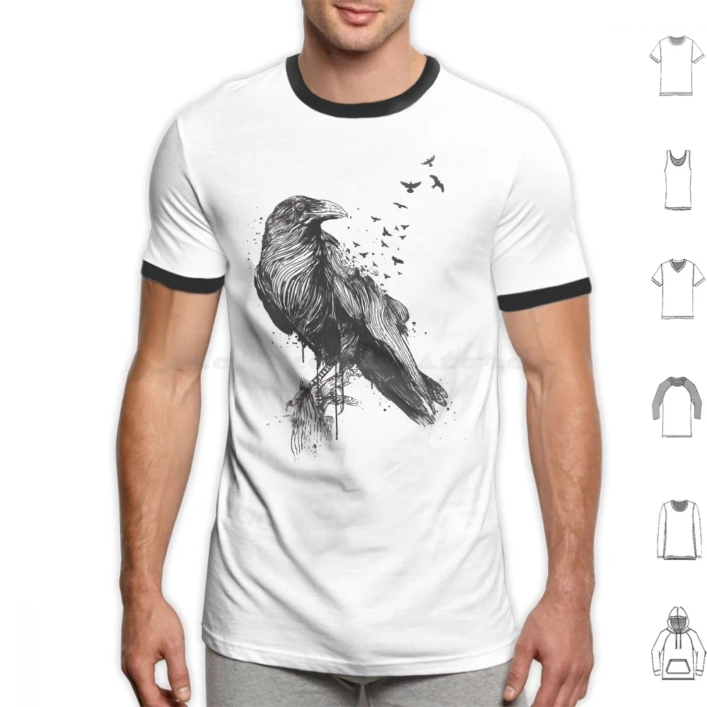 

Born To Be Free ( Bw ) T Shirt 6Xl Cotton Cool Tee Raven Bird Animal Ink Grunge Black And White Surreal Balazs Solti