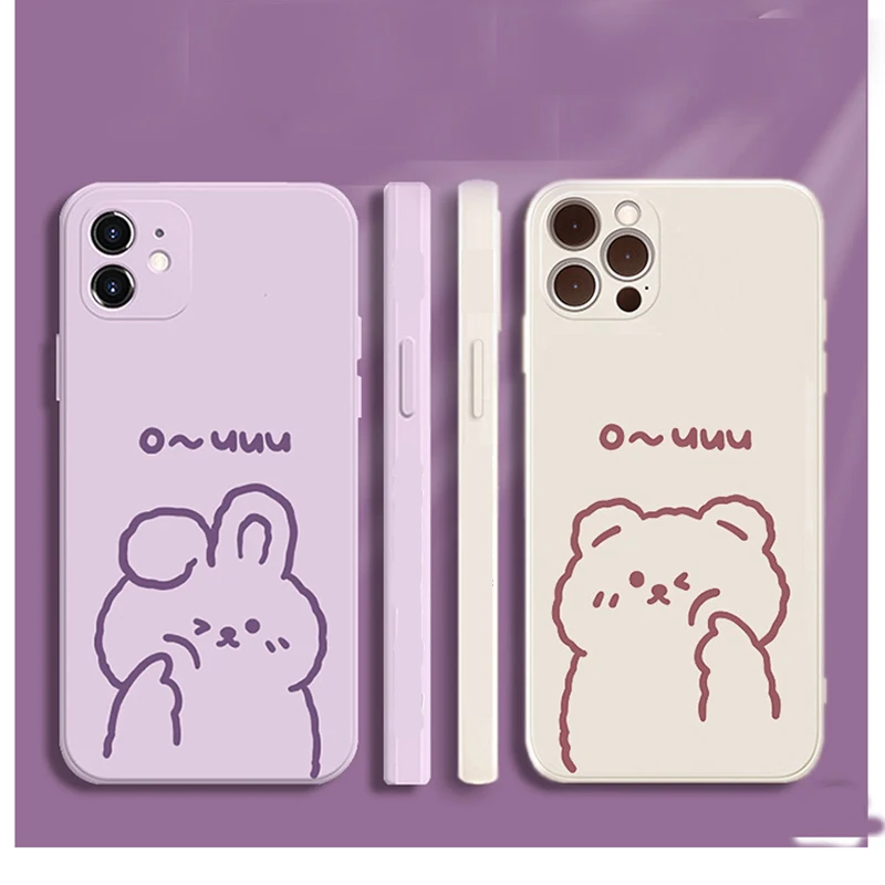 

NEW Cute Print Bear Phone Case For iPhone 11 12 Pro MAX Mini 13 Pro MAX 6 6S 7 8 Plus X XS MAX XR SE 2020 Liquid Silicone Cover