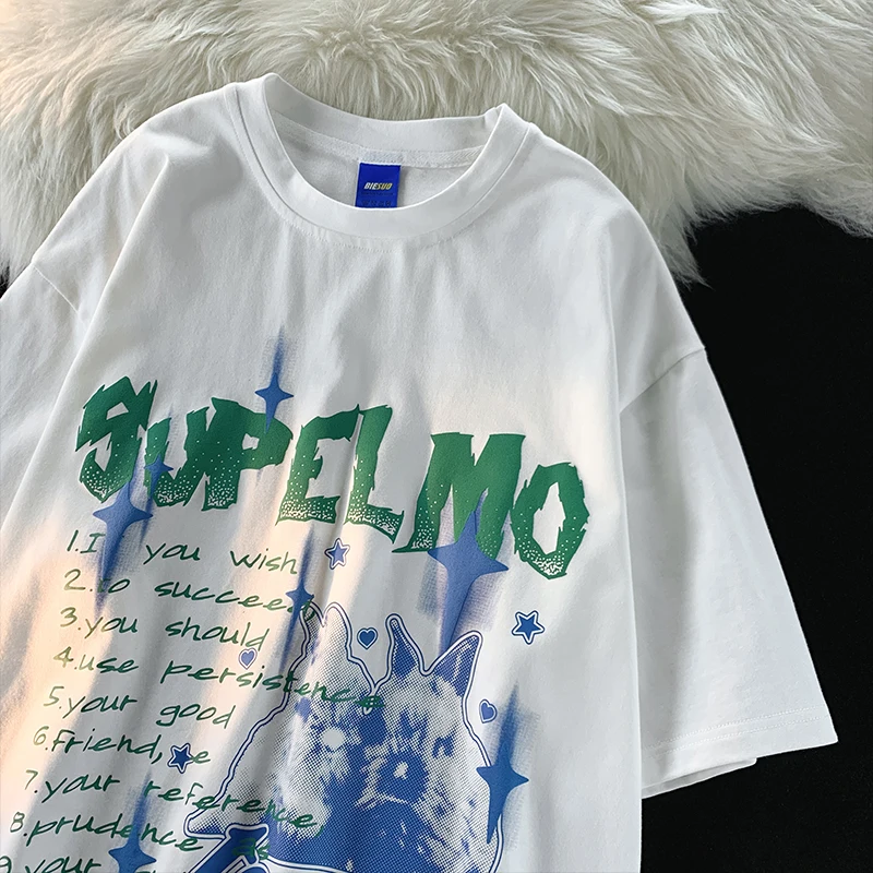 

Print Rabbit and Letters Cute Kawaii T shirt for Ladies Summer 2023 New Short Sleeve Loose Streetwear T-shirt Women Cotton Tops