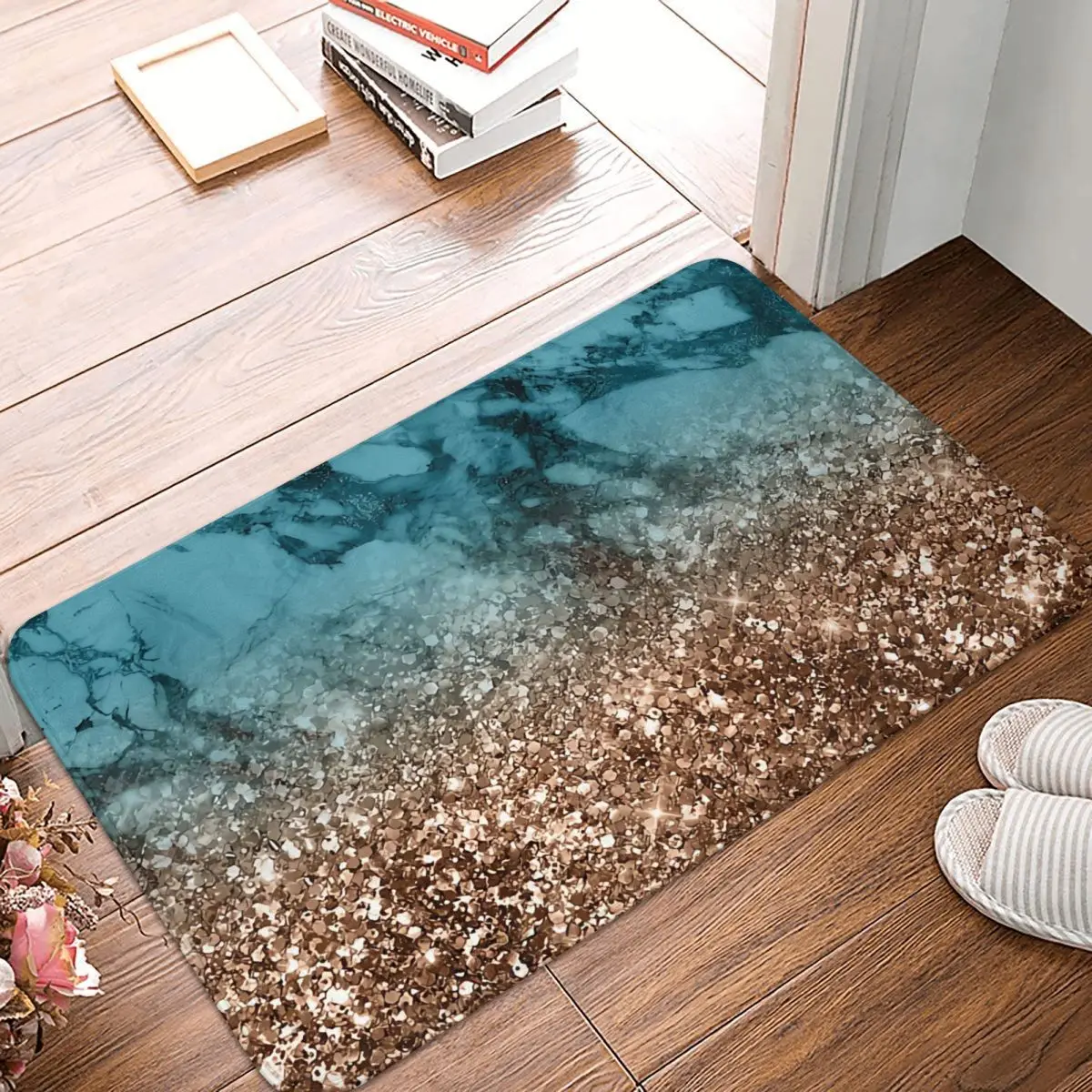 

Metallic Ocean Non-slip Doormat Living Room Mat Deep Ocean Marble Shimmer Pattern Bath Mat Hallway Carpet Welcome Rug Home Decor