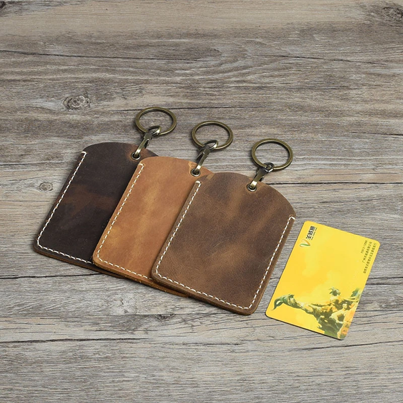 

Retro Rectangular Round Keyring Leather Access Card Holder Keychain Community Water Drop Proximity Card Protective Case Key Fob