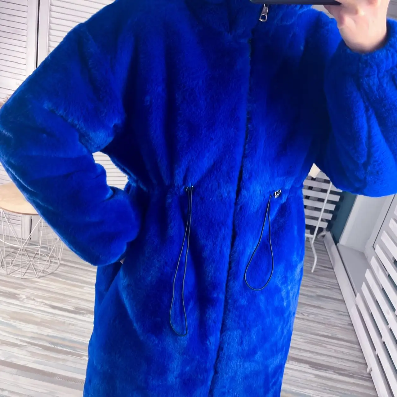 Mingmingxi Store Winter Long Oversized Warm Thick Blue Fluffy Faux Fur Coat Women Hooded 2022 Loose Casual Korean Style Fashion