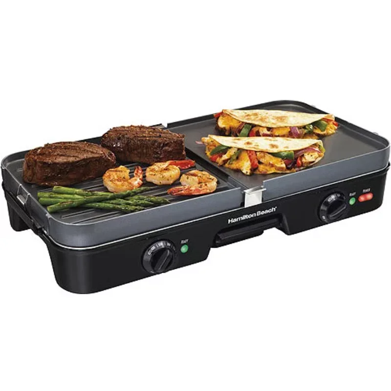 3-in-1 Grill & Griddle Panini Press, Optional Waffle Maker Plates, Opens 180 Degree Barbecue
