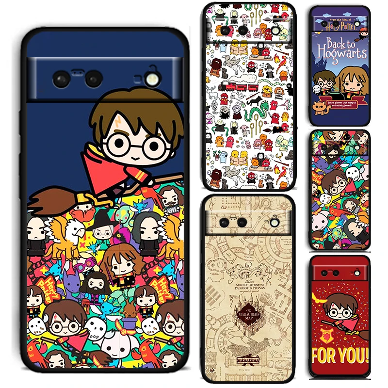 

Cartoon harrys P-potter Wand Cute For Google Pixel 7 6 6A 5 4 5A 4A XL Pro 5G Shockproof Soft TPU Black Phone Case Cover