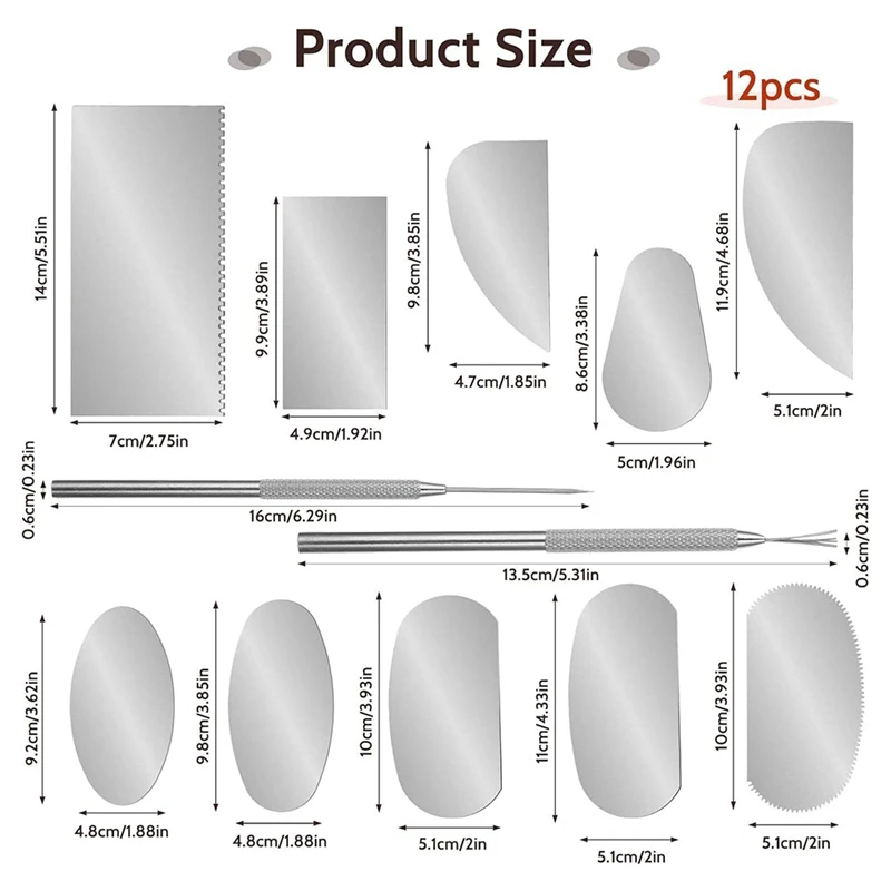 12 шт. стальные гончарные инструменты глиняные ребрышки зубчатый скребок из