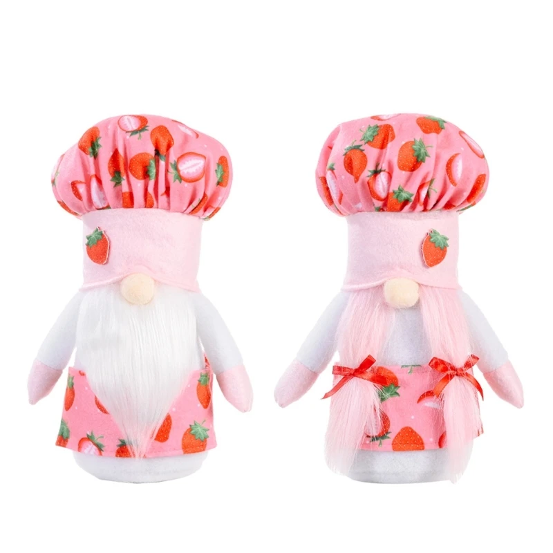 

H55A 2pcs Strawberry Chef Gnome Decorative Crafts Tabletop Bathroom Decoration