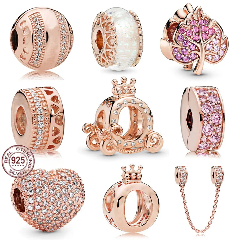 

Hot Sale 925 Sterling Silver Rose Gold Collection Pendant Beads fit Original Pandora Bracelets to Make DIY Fine Jewelry