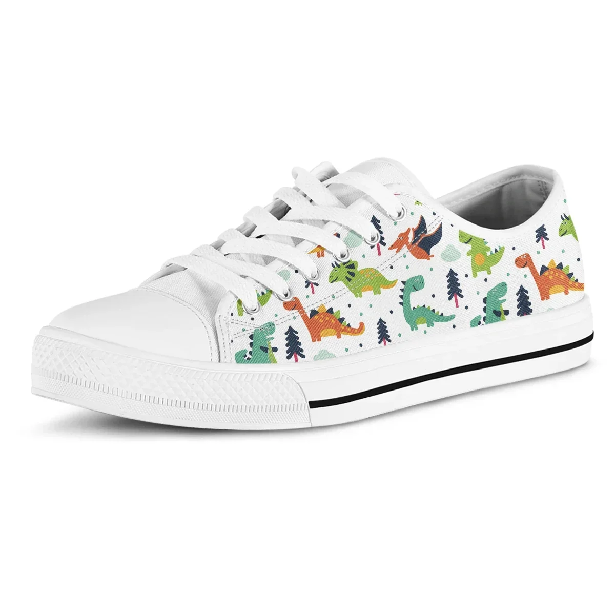 Мультяшные Dinasour белая повседневная обувь для женщин холщовые кроссовки унисекс