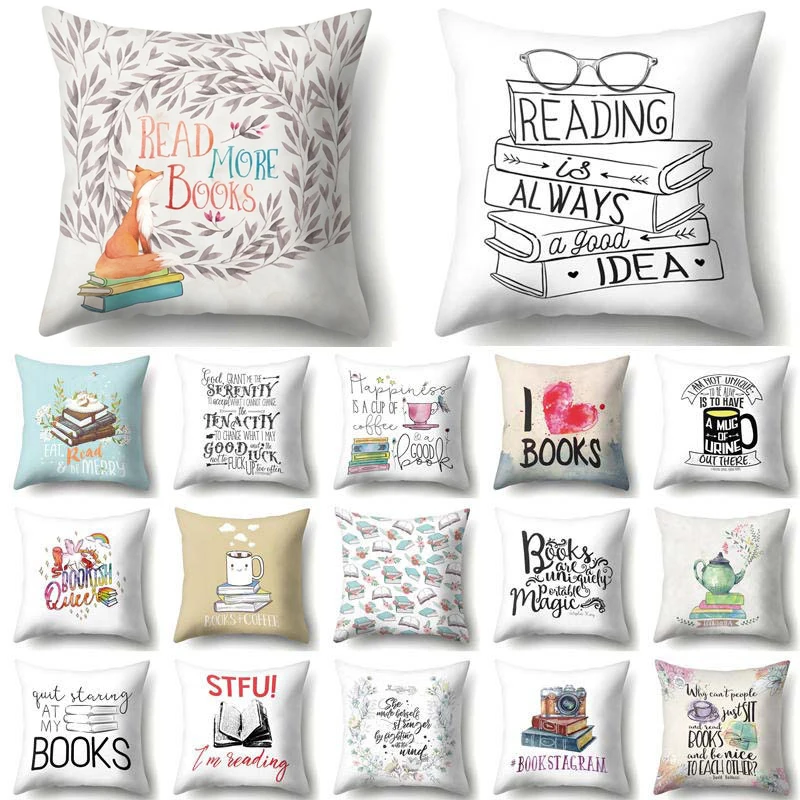

Customizable Reading Room Chair Waist Pillow Cover Simple Reading Alphabet Printed Pillow Cover Reading Day Cushion Cover