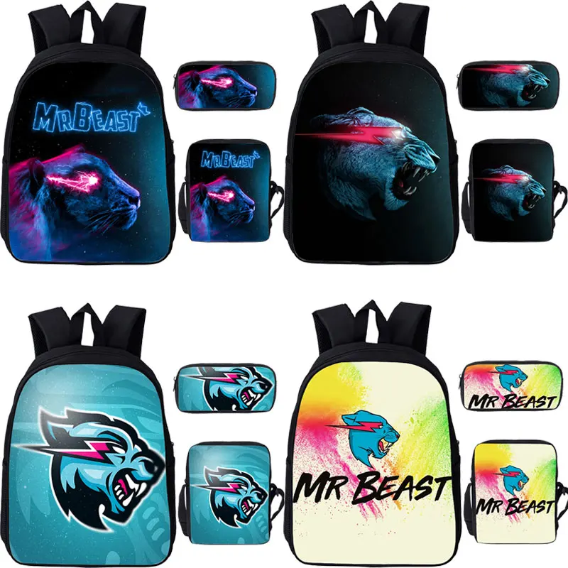 

Mochila Mr Beast Lightning Cat Children's Backpack 3 Pcs/set Bookbag Boys Girls School Bag Student Bagpack Pen Bag Shoulder Bags