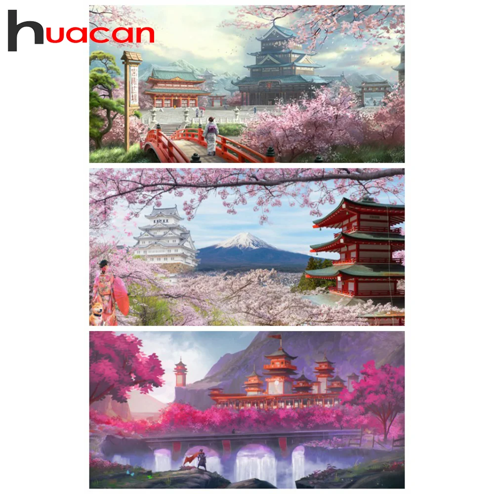 

Алмазная вышивка в виде сакуры Huacan, мозаика для дома, живопись, пейзаж, хобби и рукоделие, украшение для спальни, подарок