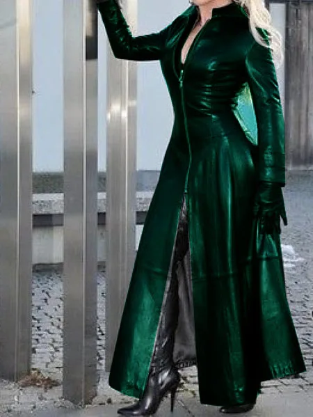 2022 autumn and winter extended pu stand collar leather jacket