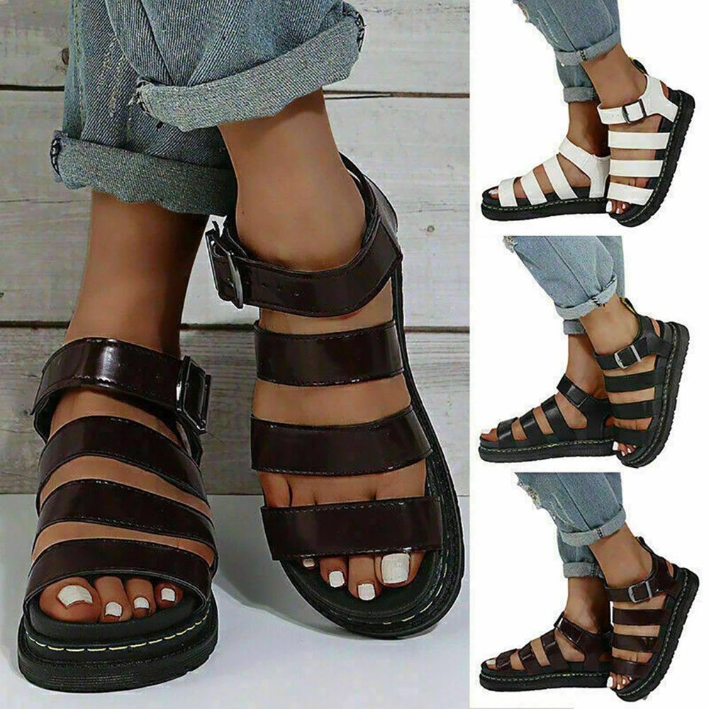 

New 2023 Summer Women's Sandals Buckle Casual Beach Shoes Large Size Flat Bottom Martin Slippers