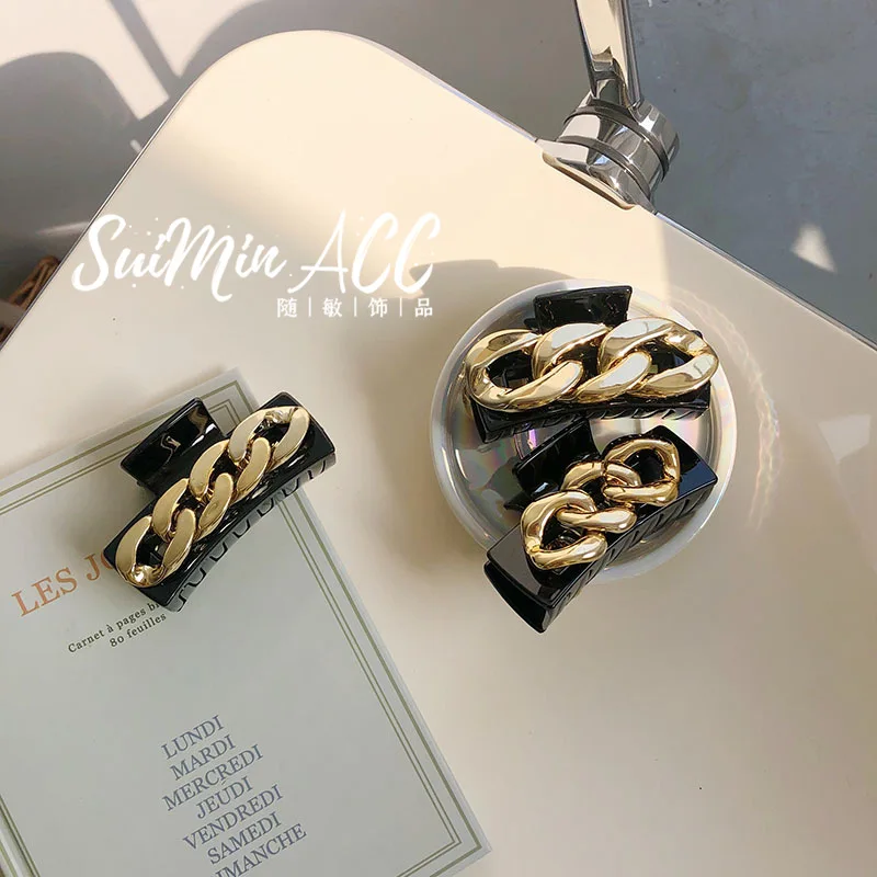 

New Metal Chain Acrylic Hair Claw Clip Hair Grip For Women Fashion Large Size Hair Crab Clamp Bath Shark Clip Barrette Wholesale