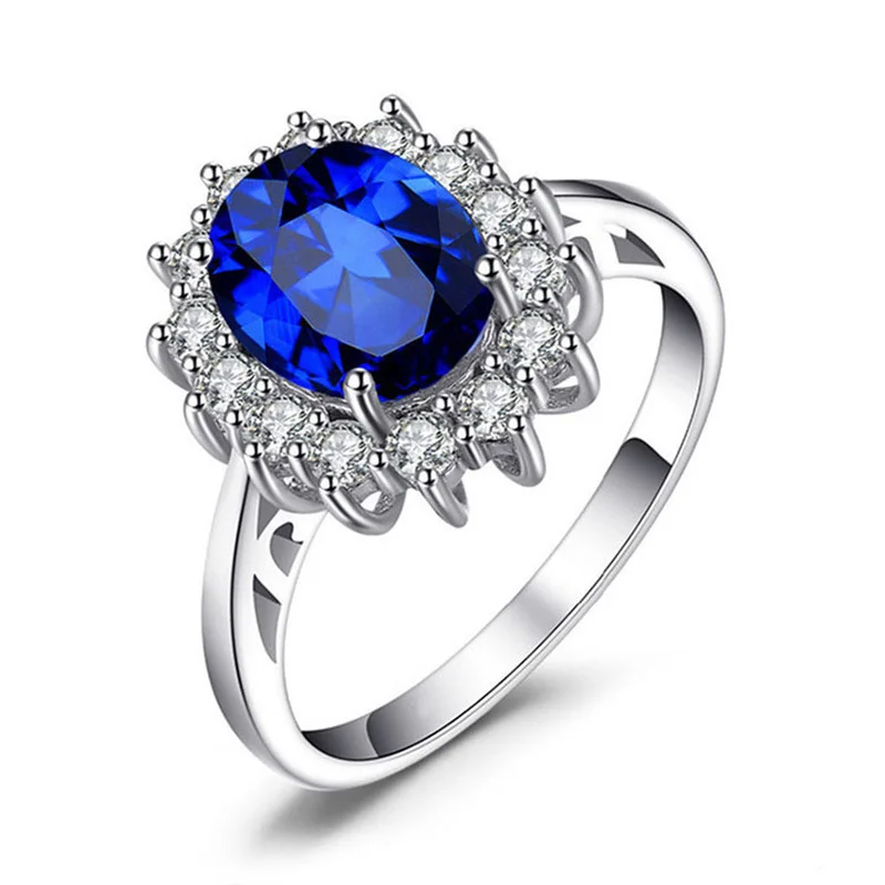

Luxury Banquet Fashion Jewelry Inlaid Inlay White Drill Blue Color Sun Flower Shape Rings Women Wedding Engagement Ring