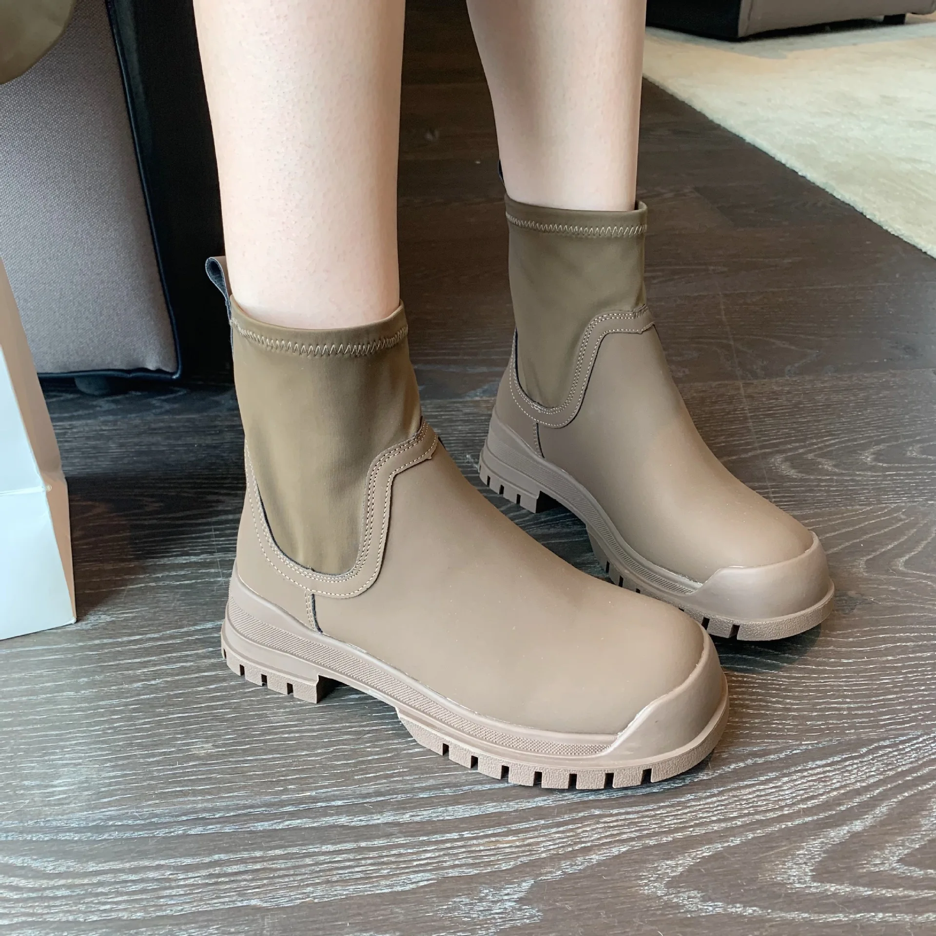 

Shoes White Ankle Boots Boots-Women Winter Footwear Round Toe Low Autumn Ladies Lolita 2022 Rock Rubber Hoof Heels Cotton Fabri