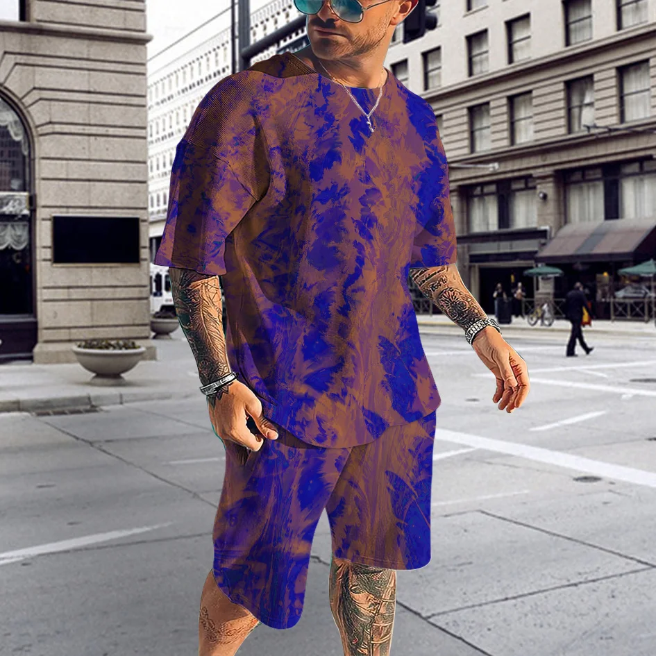 3D Print Suit Summer Men Sets O-neck Men's Tracksuit Oversized Tshirt Shorts Jogger Outfit Causal Sportwear Two-piece Clothing