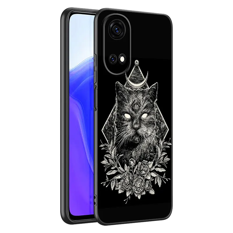 Черный телефон с ведьмами Moon Cat загадочный для Honor 9 50 SE 90 Lite 20 Y7 Pro Y6 Y9 Prime 9i 9X X7 X7A X8 X8A