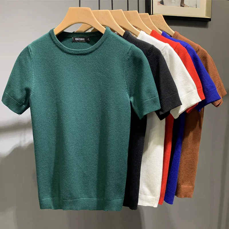 

Мужская Трикотажная футболка с коротким рукавом, приталенная Повседневная футболка с коротким рукавом, модель R11, весна-лето 2022