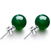 round natural green chalcedony earring female copper plated green stud gemstone crystal vintage jewelry wedding